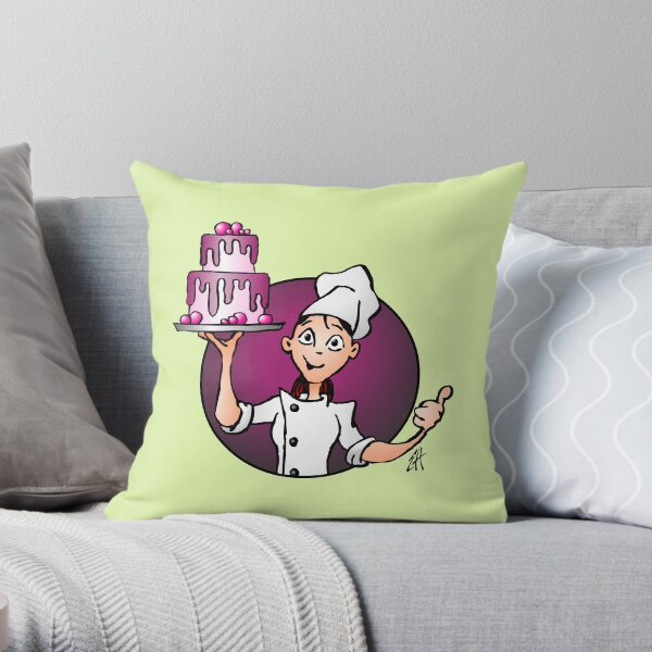 Pastry chef with a pink glazed cake Throw Pillow