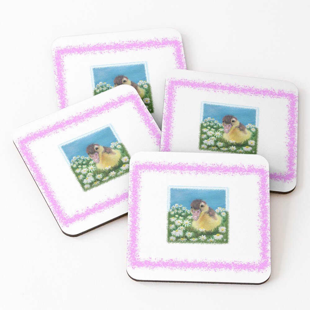 Pink Border Print of Original Acrylic Painting Coasters (Set of 4)