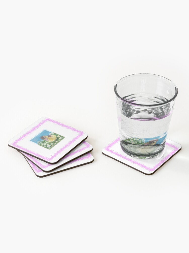 Thumbnail 2 of 5, Coasters (Set of 4), Pink Border Print of Original Acrylic Painting designed and sold by zenflowcreative.