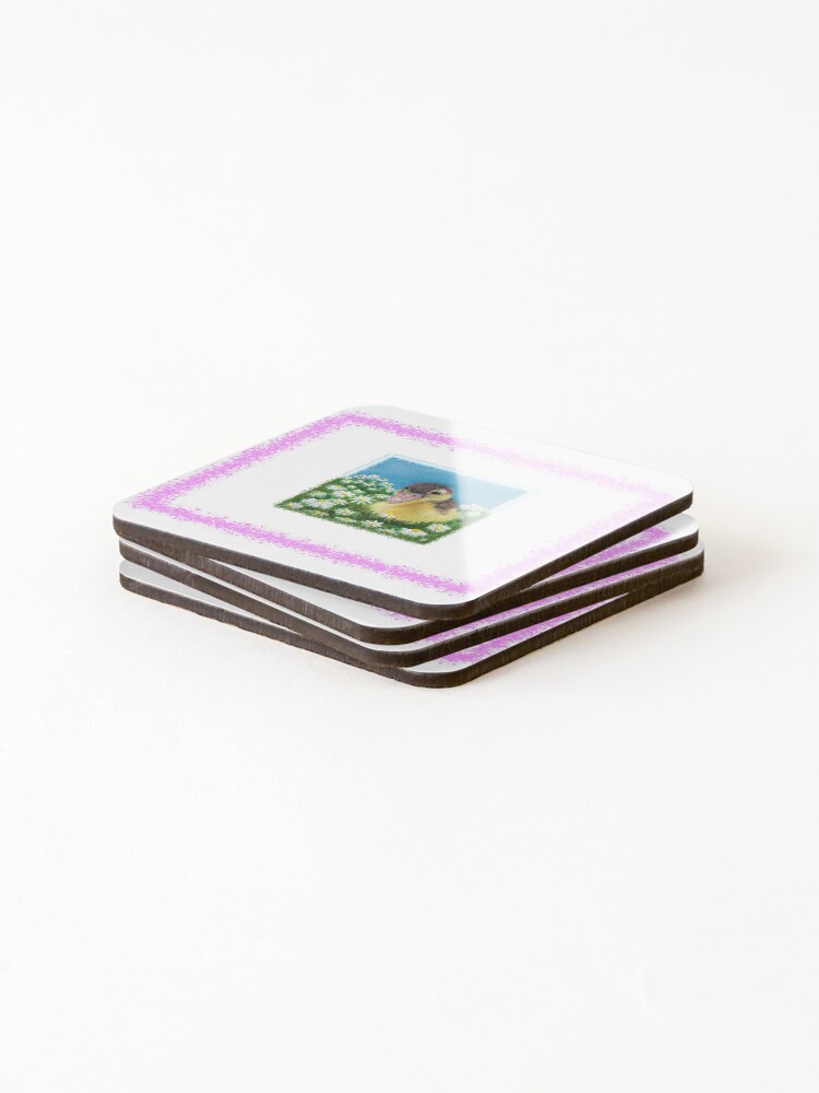 Coasters (Set of 4), Pink Border Print of Original Acrylic Painting designed and sold by zenflowcreative