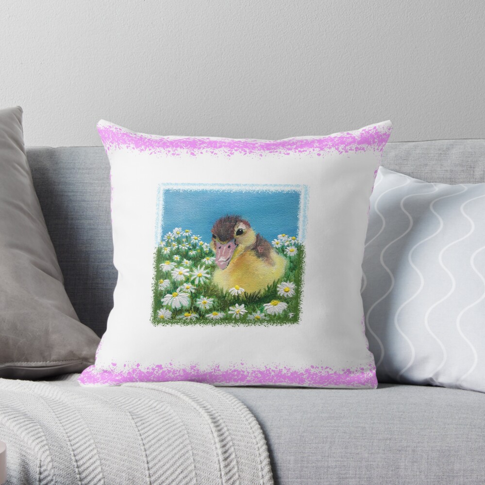 Pink Border Print of Original Acrylic Painting Throw Pillow