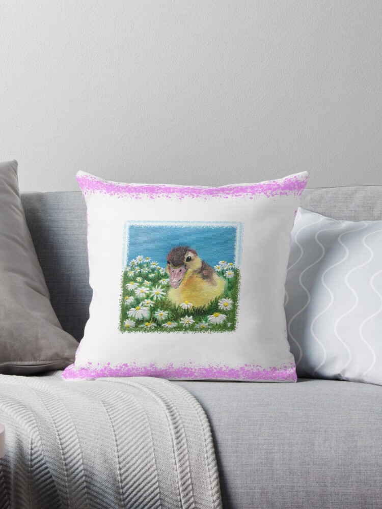 Thumbnail 1 of 3, Throw Pillow, Pink Border Print of Original Acrylic Painting designed and sold by zenflowcreative.