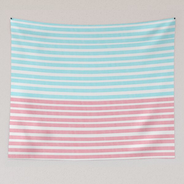 Item preview, Coral pink and aqua blue hand drown watercolor stripes designed and sold by likebakerdo.