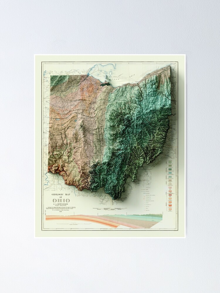 "1920 Ohio Relief Map 3D digitallyrendered" Poster by ThinkAboutMaps
