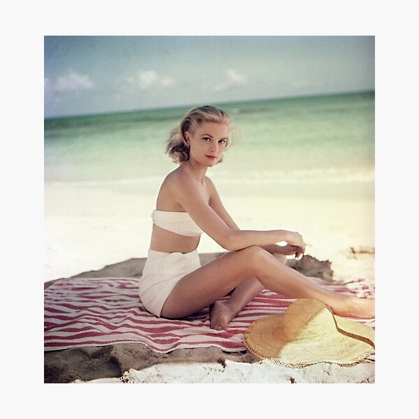 Grace Kelly on beach Photographic Print