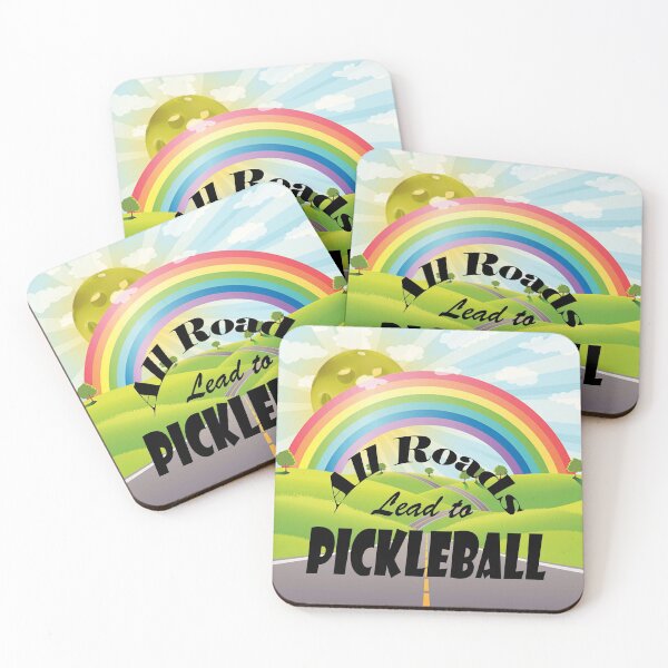 Item preview, All Roads Lead to Pickleball - A Road with Green Rolling Hills Leads the Way to a Bright, Colorful Rainbow and a Pickleball Sun designed and sold by GreenCarbon2112.