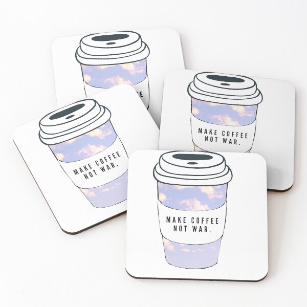Item preview, make coffee not war blue pink clouds designed and sold by NelBo.
