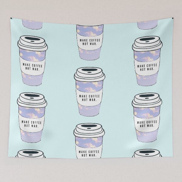 Item preview, make coffee not war blue pink clouds designed and sold by NelBo.