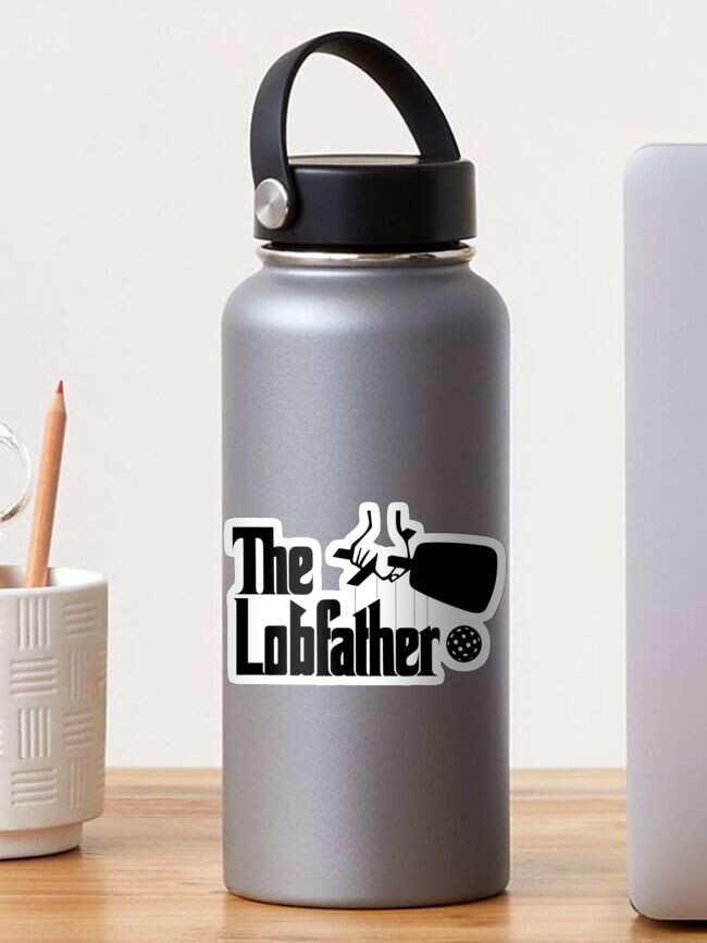 Thumbnail 1 of 3, Sticker, The Pickleball Lobfather - A fun black and white graphic inspired by the classic movie and lobbing on the pickleball court designed and sold by GreenCarbon2112.