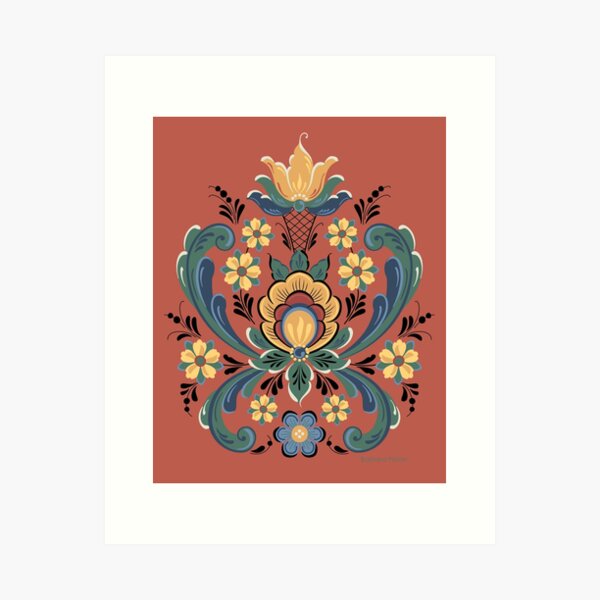 Item preview, Rosemaling rouge et or designed and sold by Barbara Pixton.