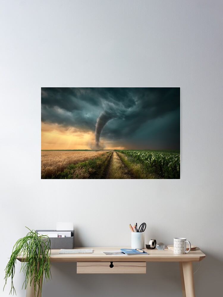 Thumbnail 2 of 3, Poster, Tornado Over Farm Field designed and sold by NoSpecialShop.