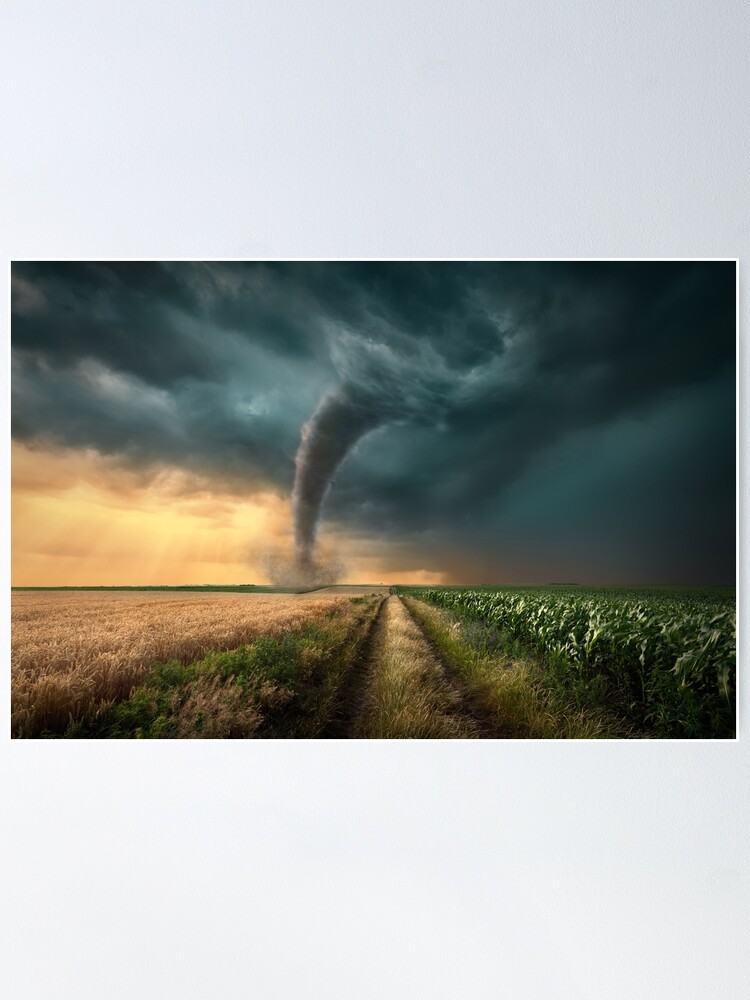 Thumbnail 1 of 3, Poster, Tornado Over Farm Field designed and sold by NoSpecialShop.