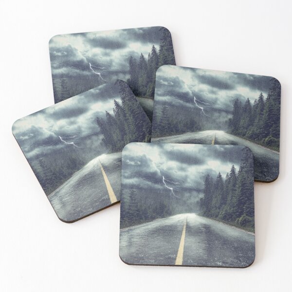 Item preview, Rain & Lighting Storm Over Forest Road designed and sold by NoSpecialShop.