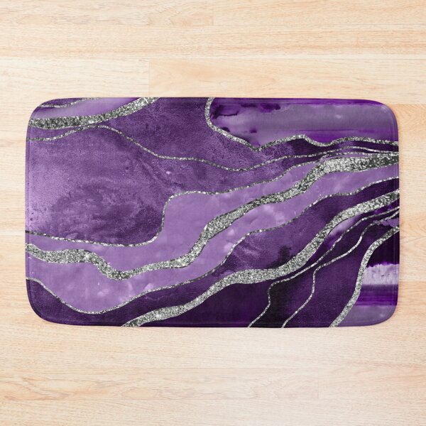 Purple Marble Agate Silver Glitter Glam #1 (Faux Glitter) #decor #art Bath Mat