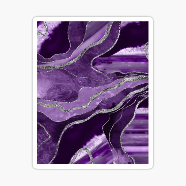 Purple Marble Agate Silver Glitter Glam #1 (Faux Glitter) #decor #art Sticker