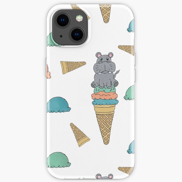 Cute Hippo sitting on an Icecream cone seamess surface pattern iPhone Soft Case