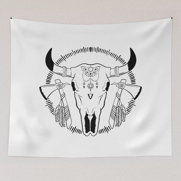 Item preview, Bull Skull Head Boho Western tomahawk feathers  designed and sold by trajeado14.