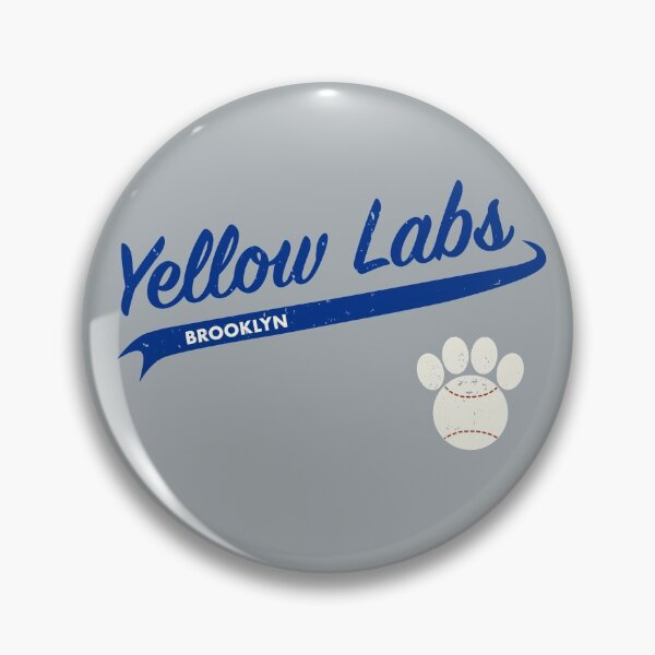 Artikelvorschau, Team Yellow Labs Brooklyn - Retro Baseball Trikot - Baseball-Paw Akzent - Blaue Schrift entworfen und verkauft von 8PawsStudio.