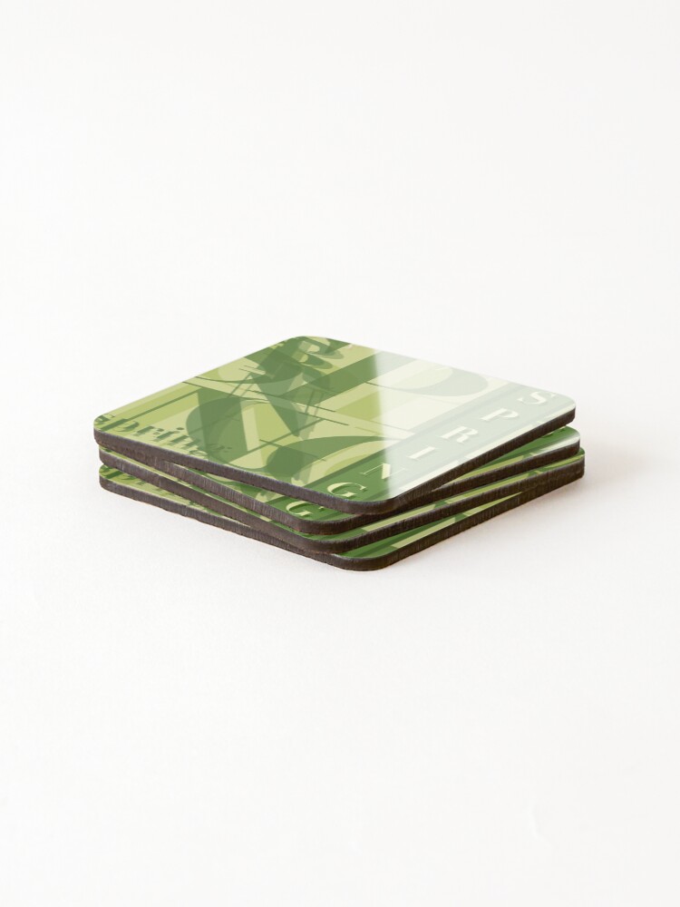 Thumbnail 4 of 5, Coasters (Set of 4), Spring Green Text Pattern Design designed and sold by jociart.
