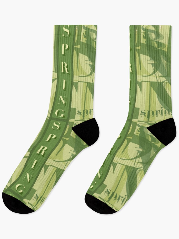Thumbnail 1 of 5, Socks, Spring Green Text Pattern Design designed and sold by jociart.