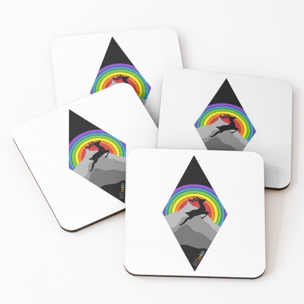 Item preview, Rainbow sunset, deer jumping over mountains designed and sold by RikkyTeesPride.