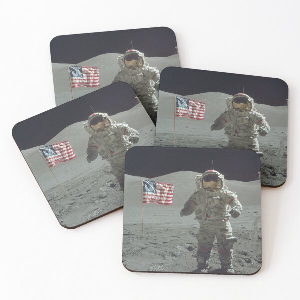 Item preview, Project Apollo, moon landing astronaut with USA flag. designed and sold by angelisart.