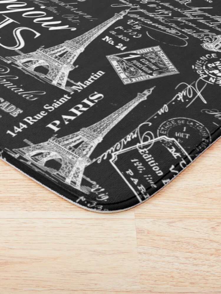 Alternate view of Vintage Paris French Lifestyle With Eiffel Tower Black And White Allover Pattern Bath Mat