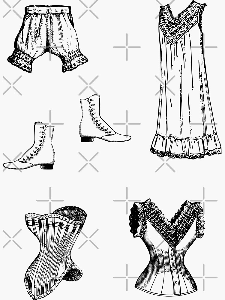 6 Pack Vintage Victorian Underwear Corset Shoes Drawers  Sticker for Sale  by Rosalie Reeves