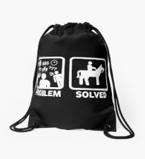 Funny Horse Riding Problem Solved Drawstring Bag