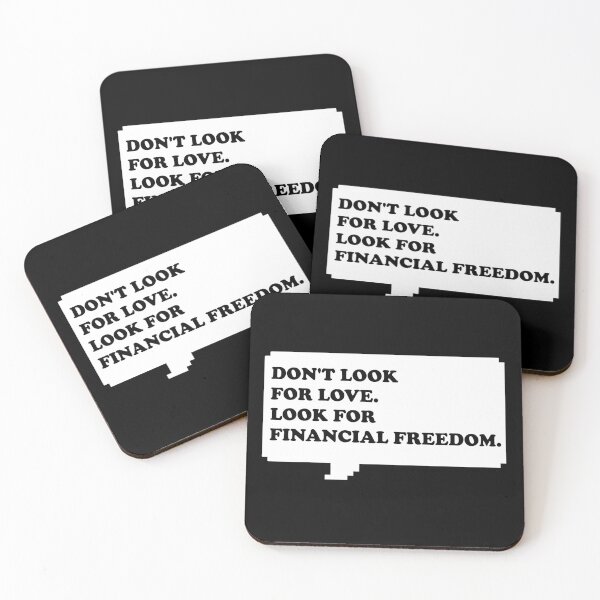 Item preview, Don't look for love look for financial freedom Funny retro arcade style Black and White speech bubble (Dark mode) designed and sold by Deegital18.