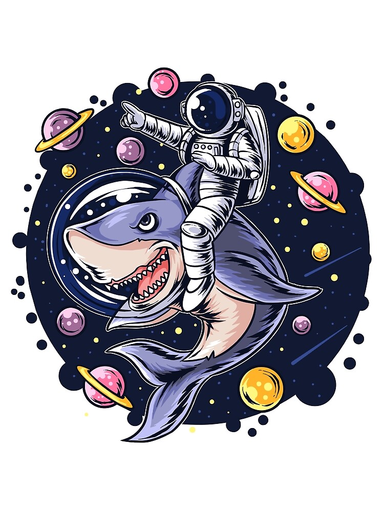Thumbnail 3 of 3, Scarf, Astronaut Ride Shark With Space Planet designed and sold by Rittichai.