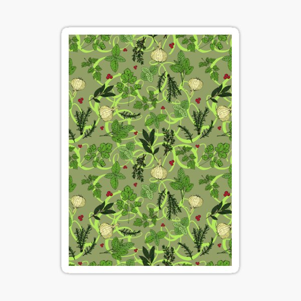 Item preview, Culinary Kitchen Herbs Pattern on Khaki Green designed and sold by HotHibiscus.