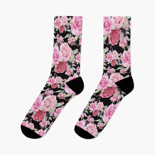 Item preview, Watercolor Floral pattern. Beautiful red and pink rose  flower pattern in black background.  designed and sold by docferds.