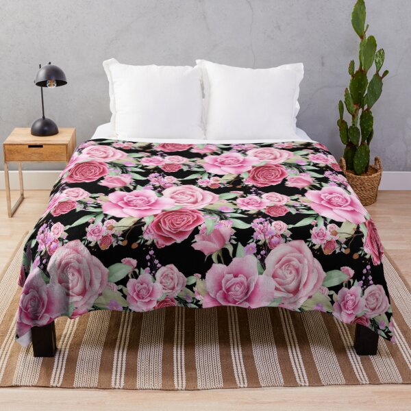 Item preview, Watercolor Floral pattern. Beautiful red and pink rose flower pattern in black background. designed and sold by docferds.