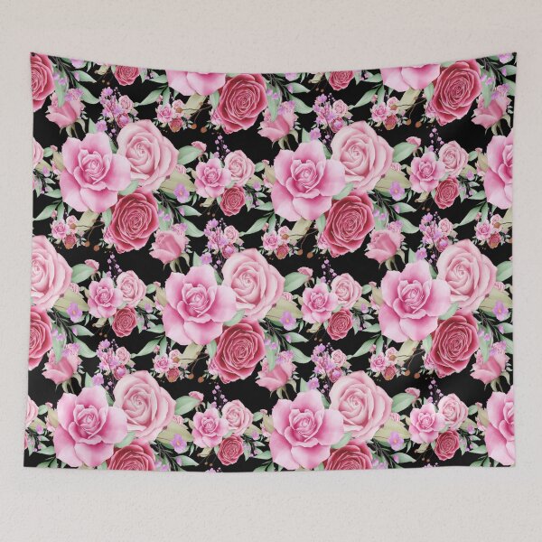 Item preview, Watercolor Floral pattern. Beautiful red and pink rose  flower pattern in black background.  designed and sold by docferds.