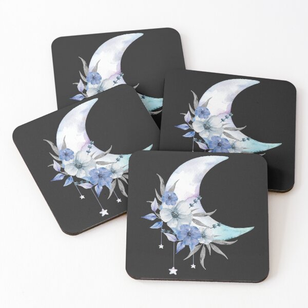 Item preview, Blue Crescent Moon with Flower and Hanging Stars designed and sold by Alicia Chee.