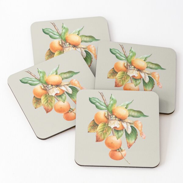 Item preview, Persimmon branch with fruits on dark beige background designed and sold by Lyubava.