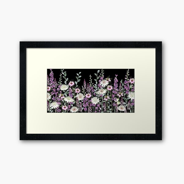 Flower Garden at Night - Astrantia, Persian Jewels, Larkspur, Tiarella Framed Art Print