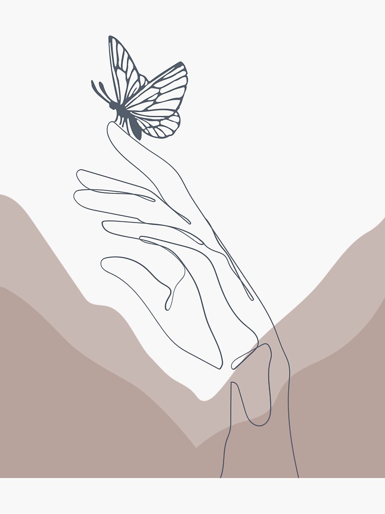 Butterfly With One Line Hand Drawing Sticker for Sale by