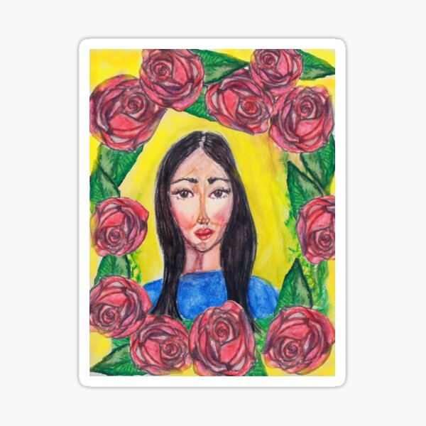 A PORTRAIT OF A WOMAN WITH A YELLOW BACKGROUND Sticker