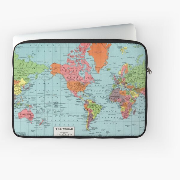 Vintage Detailed America-Centric Red Blue World Map Laptop Sleeve