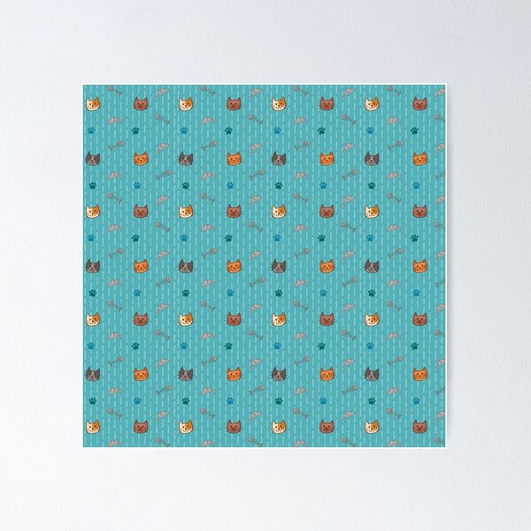 Item preview, Cute Cat Pattern in Blue designed and sold by ArtofJoeyEllson.