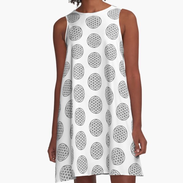 Flower Of Life Outline Black White A-Line Dress