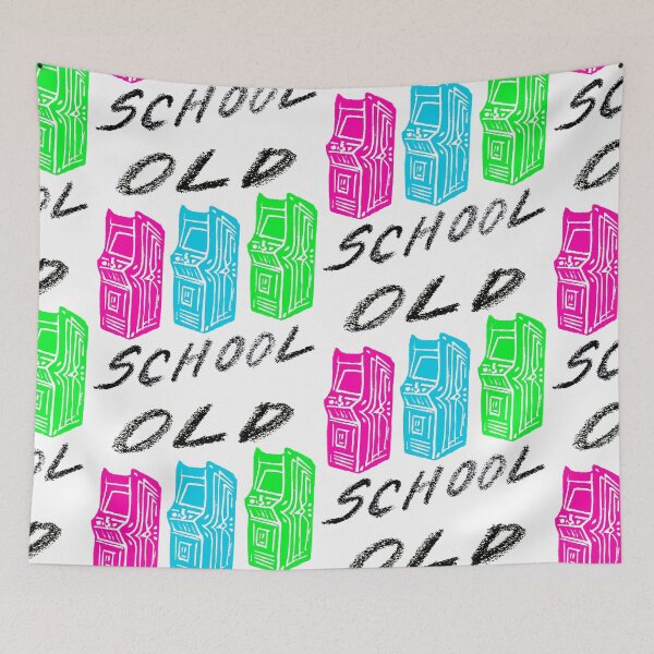 Item preview, Old School (magenta, cyan, green) - original linocut design and print with pencil designed and sold by PixelPalmer.