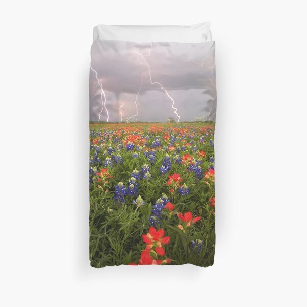 Spring Thunderstorm Over a Field of Texas Wildflowers Duvet Cover