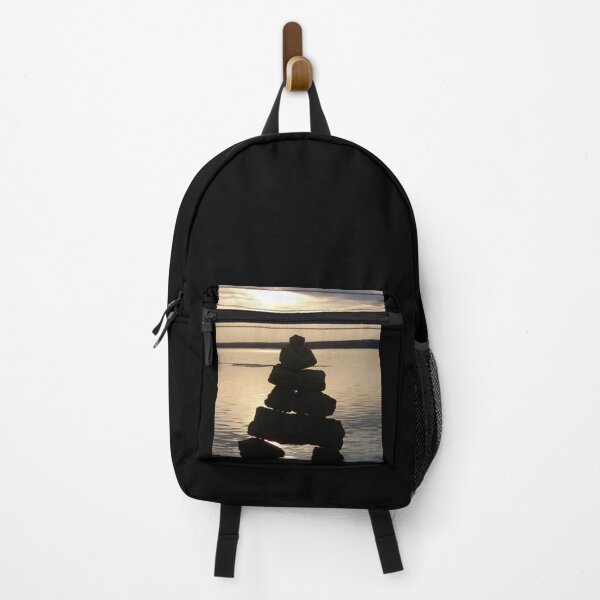 Item preview, Inuit Inukshuk Balanced Rock Man Meditation Sunset Over Water designed and sold by dreamlifemojo.
