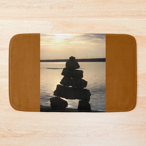 Item preview, Inuit Inukshuk Balanced Rock Man Meditation Sunset Over Water designed and sold by dreamlifemojo.