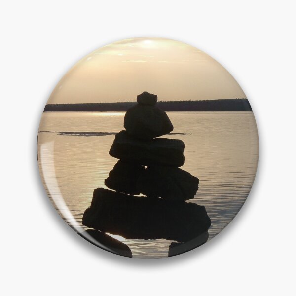 Item preview, Inuit Inukshuk Balanced Rock Man Meditation Sunset Over Water designed and sold by dreamlifemojo.