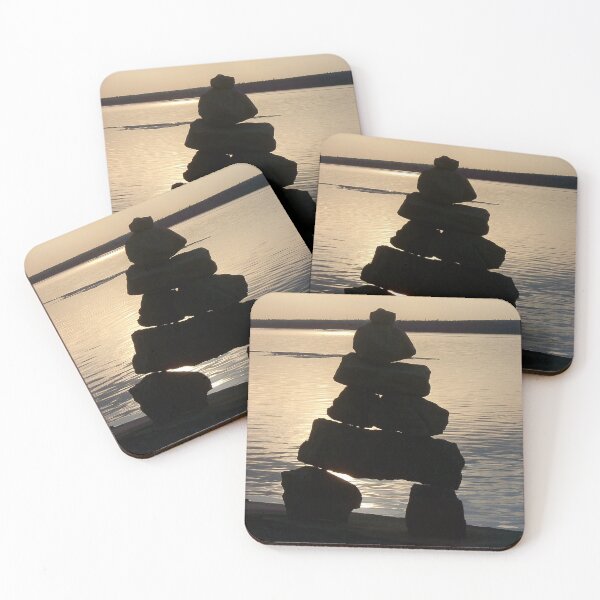 Item preview, Inuit Inukshuk Balanced Rock Man Meditation Sunset Over Water designed and sold by dreamlifemojo.