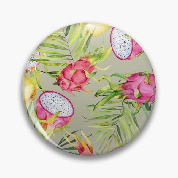 Item preview, Tropical fruits, dragonfruits and palm leaves. Watercolor pattern on olive green designed and sold by AnjeseAnna.